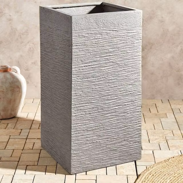 Wyld and Coco Tall Clay and Fibreglass Planter Tub, Grey, W/D/H: 40 x 40 x 77 cm – 1