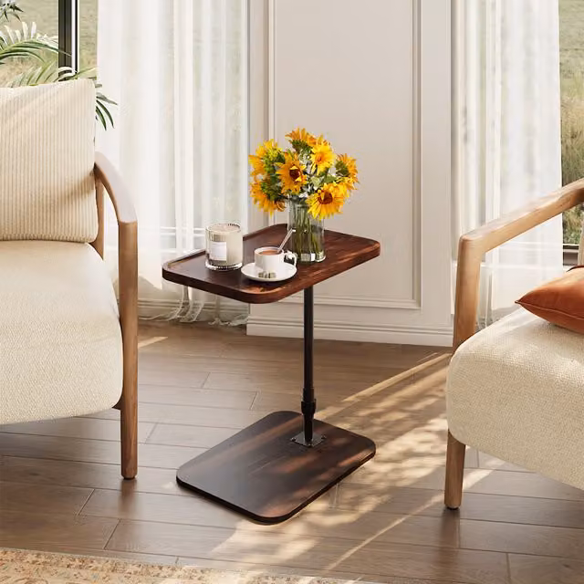 Livingandhome Height Adjustable Modern Side Table in Walnut and Black