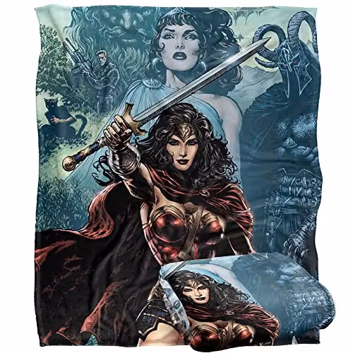 LOGOVISION Wonder Woman Silky Touch Super Soft Fleece Throw Blanket in White and Multicolour, W: 152 cm, D: 127 cm
