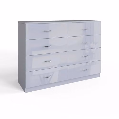 FWStyle Chilton Grey Gloss 8 Drawer Chest H 77 cm x W 104 cm x D 40 cm