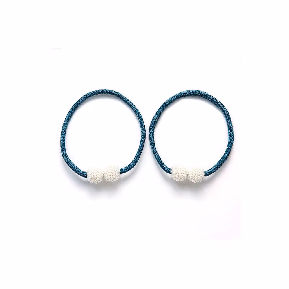 Lovii Pearl Magnetic Curtain Tiebacks, 2 Pack Elegant Rope Holdbacks in Blue and Gold – 2