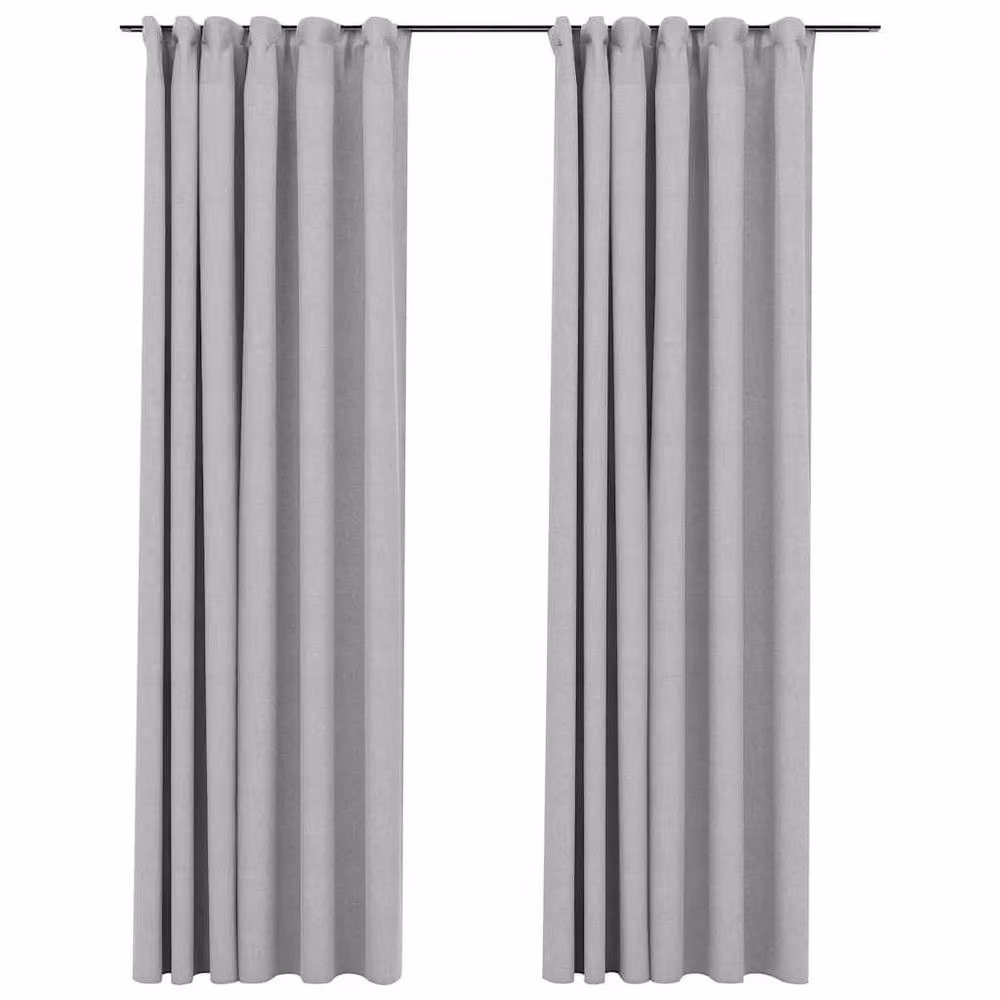 Berkfield Home Linen-Look Blackout Curtains with Hooks, 2 Pack, Grey, W: 140 cm, H: 225 cm – 2