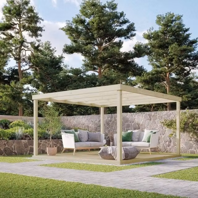 Rutland County Garden Furniture Ltd Box Pergola and Decking Kit in Green Wood, W: 480 cm, D: 480 cm