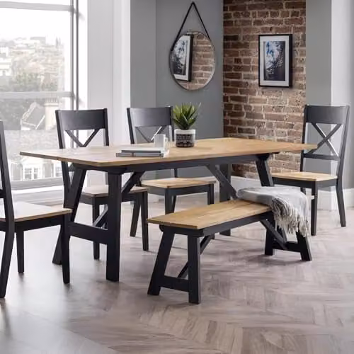 Julian Bowen Hockley Rectangular Trestle Dining Table in Black and Oak, W/D/H: 190 x 73.5 x 75 cm – 1