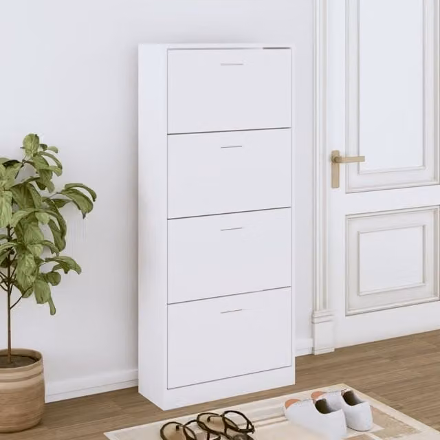 Berkfield Home White Modern Shoe Cabinet with Tilting Compartments, W/D/H: 63 x 24 x 147 cm
