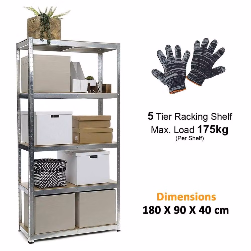 SPETLEK Heavy Duty 5 Tier Garage Storage Shelving Unit, Silver, H 180 cm x W 90 cm – 2
