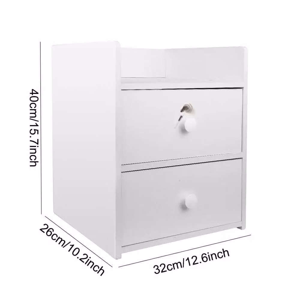Ventryn Modern White Wooden Bedside Cabinet with 3 Drawers and Silver Accents – 1