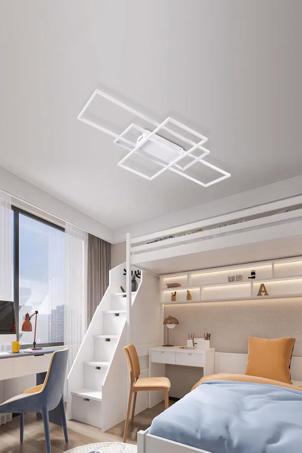 Living and Home Layered Geometric Rectangular LED Flush Mount Ceiling Light in White – 3