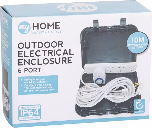 My Home IP64 6 Port Outdoor Electrical Enclosure, Black Plastic