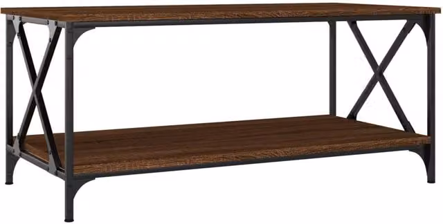 Berkfield Home Brown Oak Coffee Table with Metal X-Frame, W/D/H: 100 x 50 x 45 cm