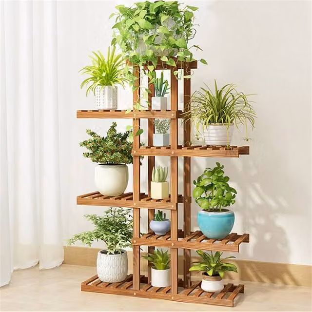 EONLION Modern Wooden Plant Stand in Brown for Indoor and Outdoor Use