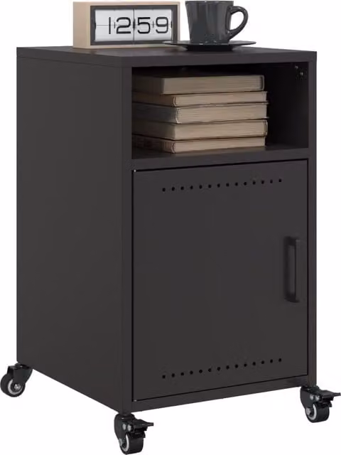 Berkfield Home Set of 2 Black Steel Bedside Cabinets, W/D/H: 36 x 39 x 59 cm