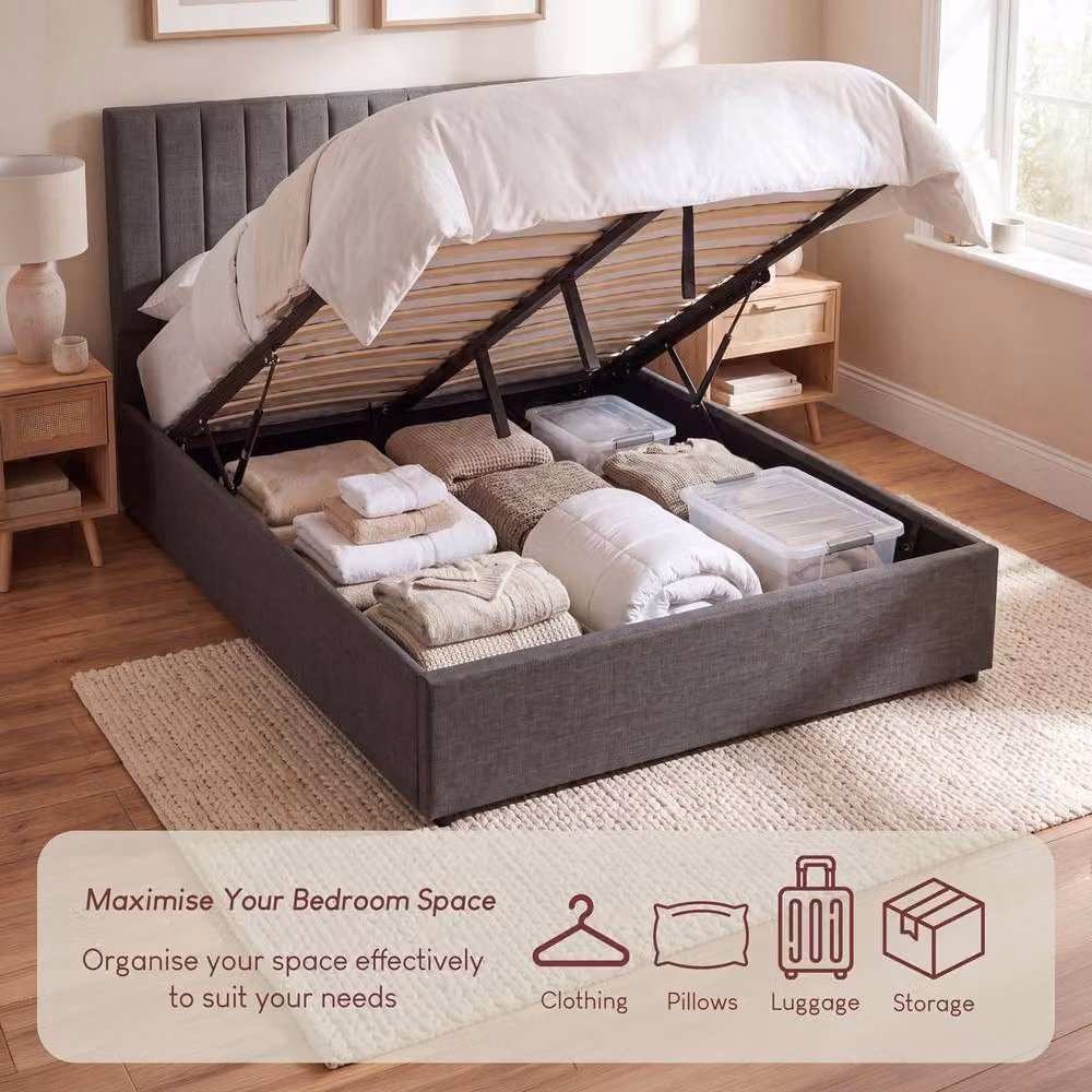 Vida Designs Vellaro Ottoman Storage Bed Frame in Grey Linen Fabric, King Size (W: 180 cm, L: 200 cm) – 5