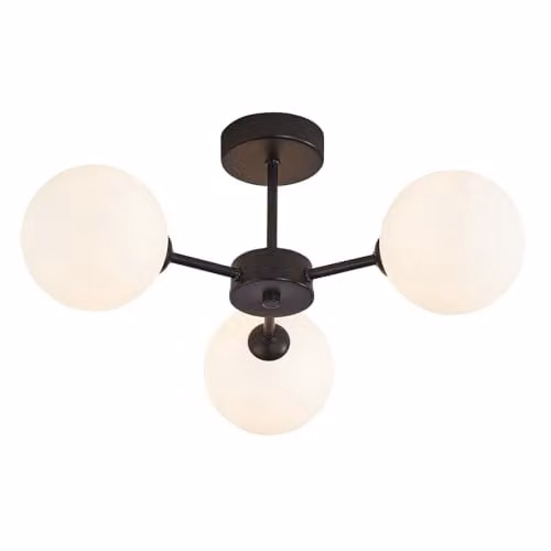 Happy Homewares Modern Black Ceiling Light with White Glass Sphere Shades, W/D/H: 44 x 22 x 22 cm