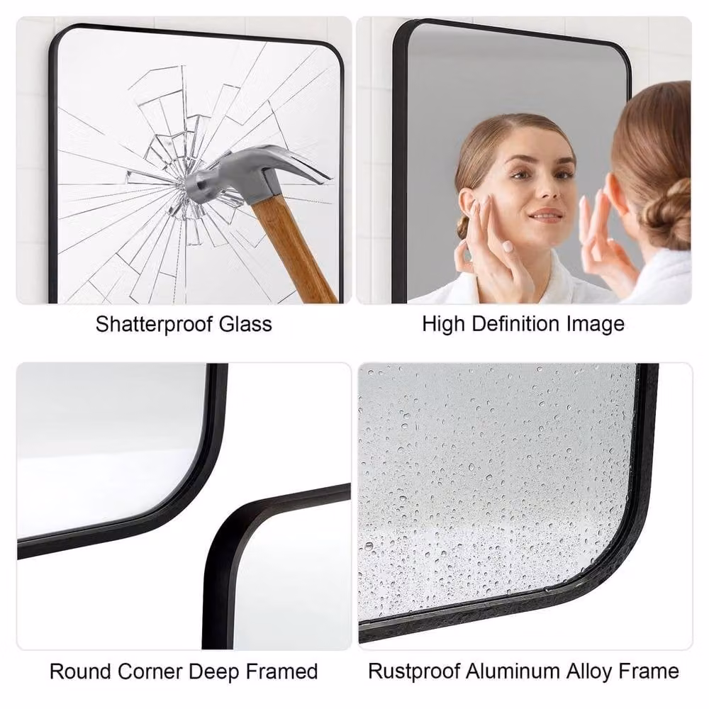 PAWNORA Modern Rectangular Wall-Mounted Mirror in Black, W: 75 cm, H: 50 cm – 4