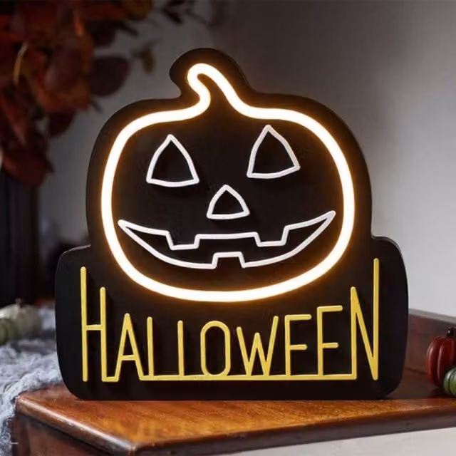 Smart Garden NeonEsque Halloween Pumpkin LED Neon Sign Plaque, Orange, Black and Yellow, W/D/H: 22 x 21 x 21 cm