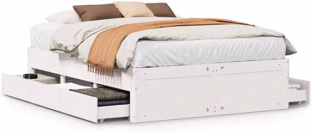 Berkfield Home King Size Solid Wood Pine Bed Frame with Drawers, White, W: 150 cm, L: 200 cm – 1