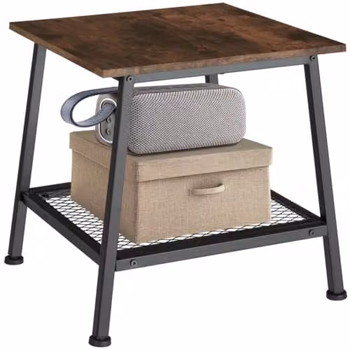 tectake Industrial Design Side Table with MDF and Metal Construction in Brown and Black, W/D/H: 45.5 x 45.5 x 47 cm – 1