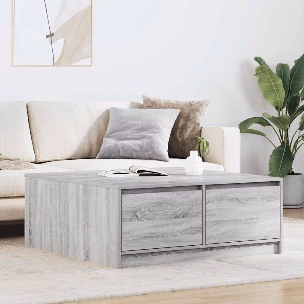 Berkfield Home Decorative Coffee Table with Drawers, Grey Sonoma, W: 100 cm, D: 100 cm, H: 40 cm – 1