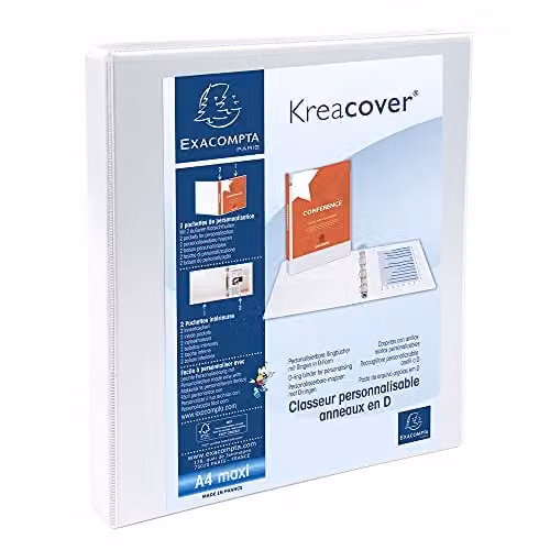 Exacompta White Rigid Opaque A4 Maxi Binder with 4 D-rings and 2 Pockets, W: 32 cm, H: 27.3 cm, Spine: 3.8 cm