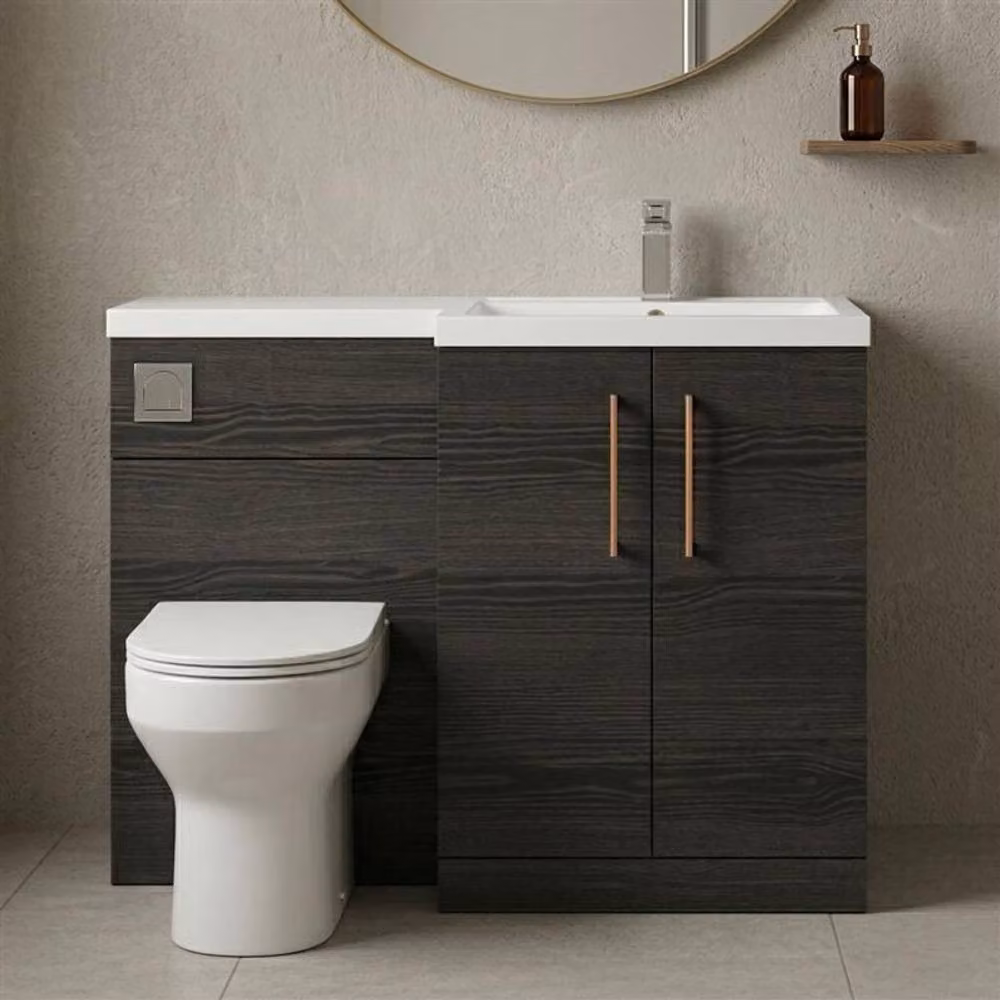 Balterley Modern Matt Black Woodgrain Right-Hand Vanity and WC Unit Combination, W: 110 cm, H: 84 cm – 5