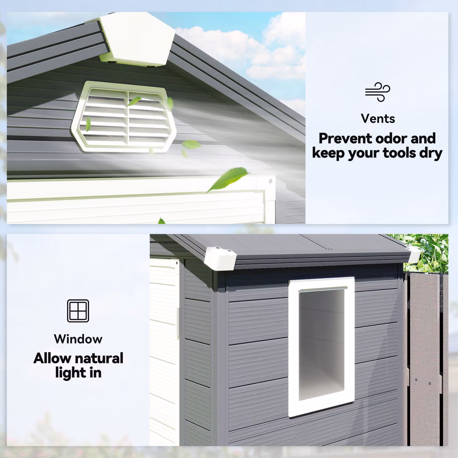 Outsunny Grey Polypropylene Garden Shed with Foundation Kit and Lockable Door, W/D/H: 121.92 x 121.0 x 182.88 cm – 5