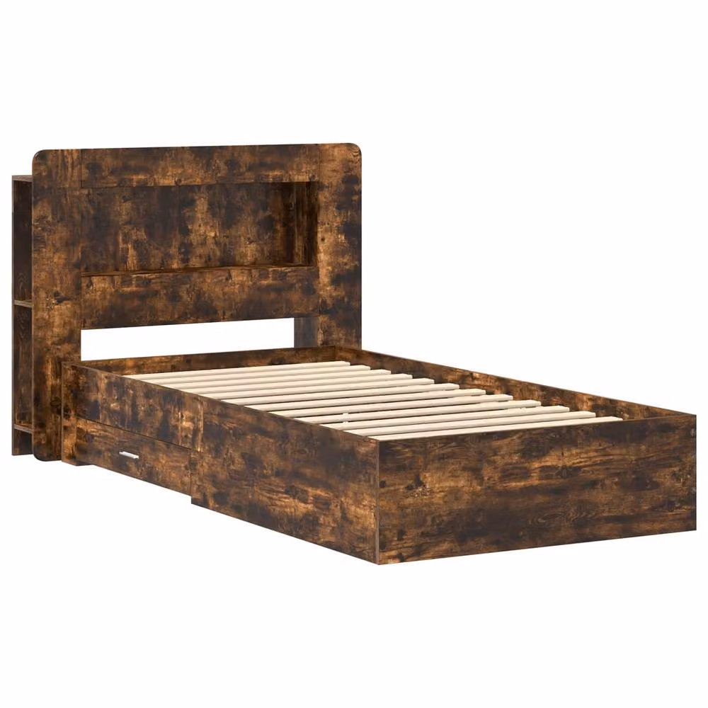 Berkfield Home Modern Bed Frame with Storage Drawers in Smoked Oak Brown, W/D/H: 100 x 200 cm – 2