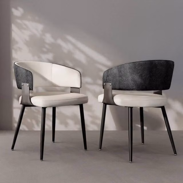 PAWNORA Set of 2 Modern Upholstered Accent Chairs in Black and Beige with Armrests