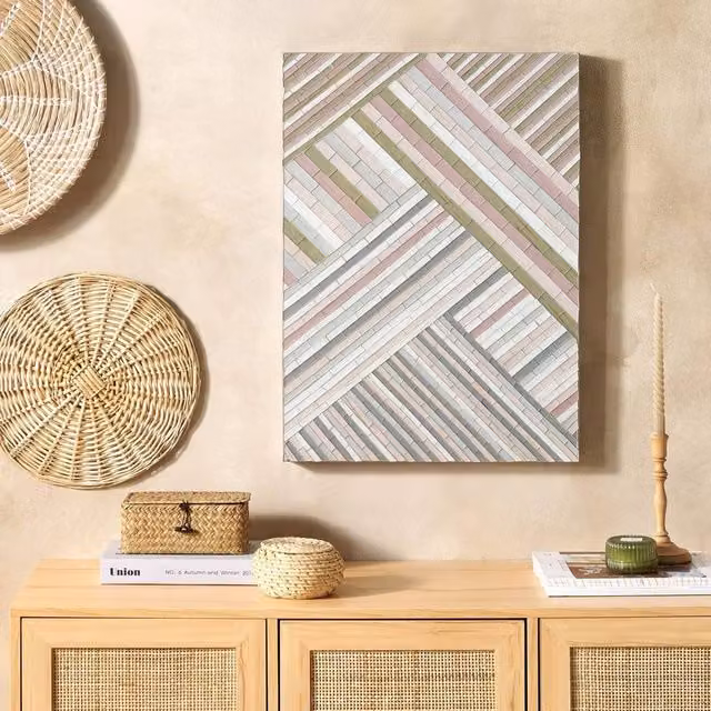 Wyld and Coco Handmade Geometric Glass Wall Mosaic in Multicolour Striped Abstract Design, W: 50 cm x H: 70 cm