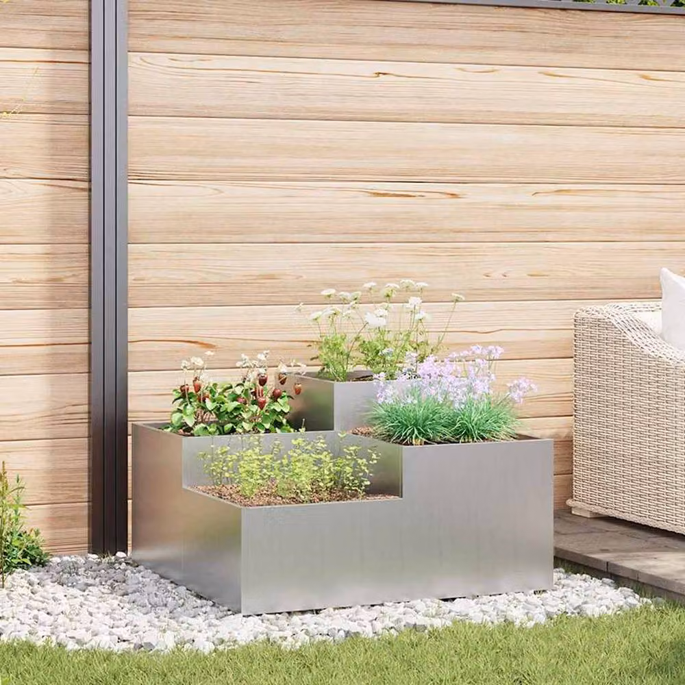 Berkfield Home Grey Galvanised Steel Ornamental Garden Planter Tub W: 100 cm, D: 100 cm, H: 48 cm – 2