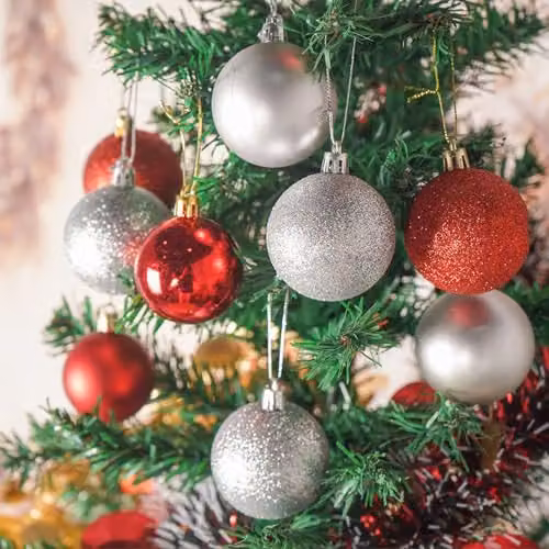 Voltico Shatterproof Christmas Bauble Set in Red and Silver, 35 Pieces, Diameter: 5.5 cm – 2