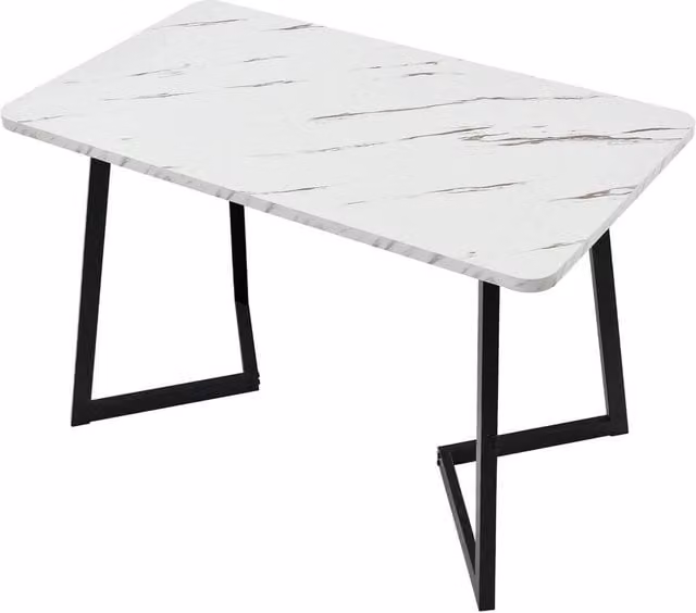 VOGREX Modern Rectangular Marble Effect Dining Table in White and Black, W/D/H: 117 x 68 x 75 cm