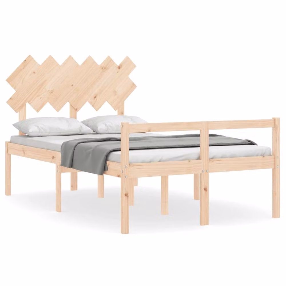 Berkfield Home Small Double Bed Frame with Headboard in Brown Solid Pine Wood, W/D/H: 120 x 200 cm