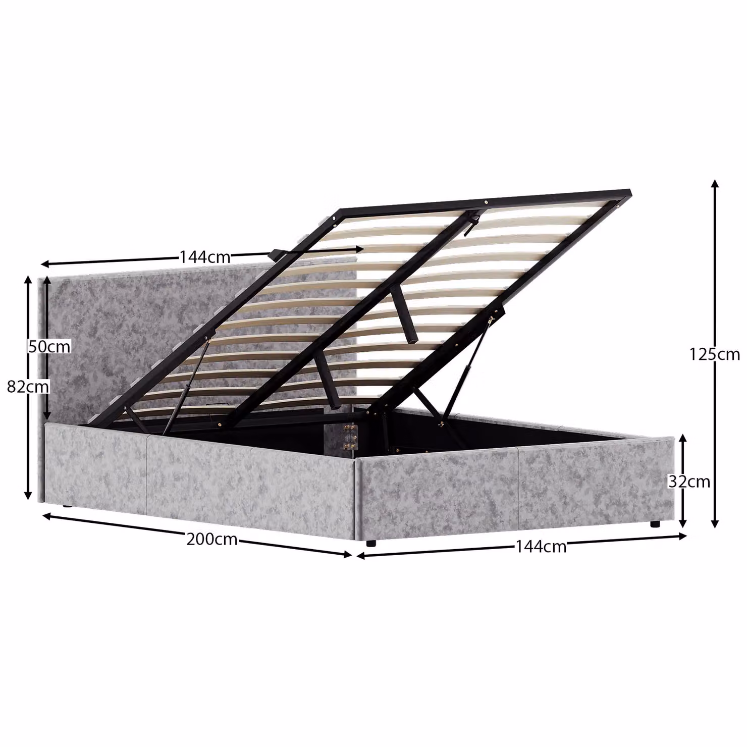 Vida Designs Veronica Double Ottoman Bed in Silver Velvet Fabric, W/D/H: 144 x 82 x 200 cm – 2
