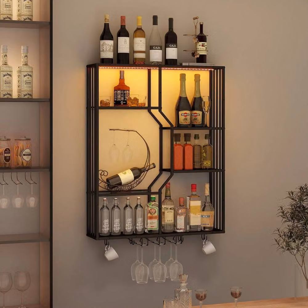 FORGEVIO Wall Mounted Metal Wine Rack with Integrated RGB Lighting in Black – 2