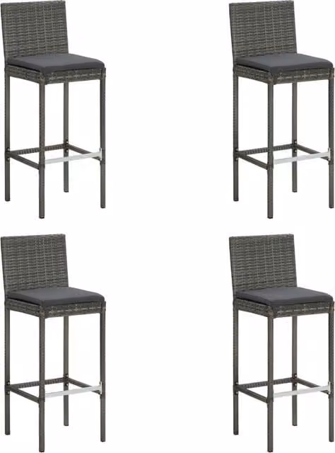 Berkfield Home Set of 4 Grey Poly Rattan Garden Bar Stools with Cushions