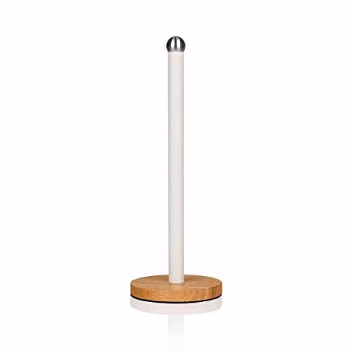 Swan Nordic Scandi Freestanding Towel and Kitchen Roll Holder with Non-Slip Wooden Base in White and Grey