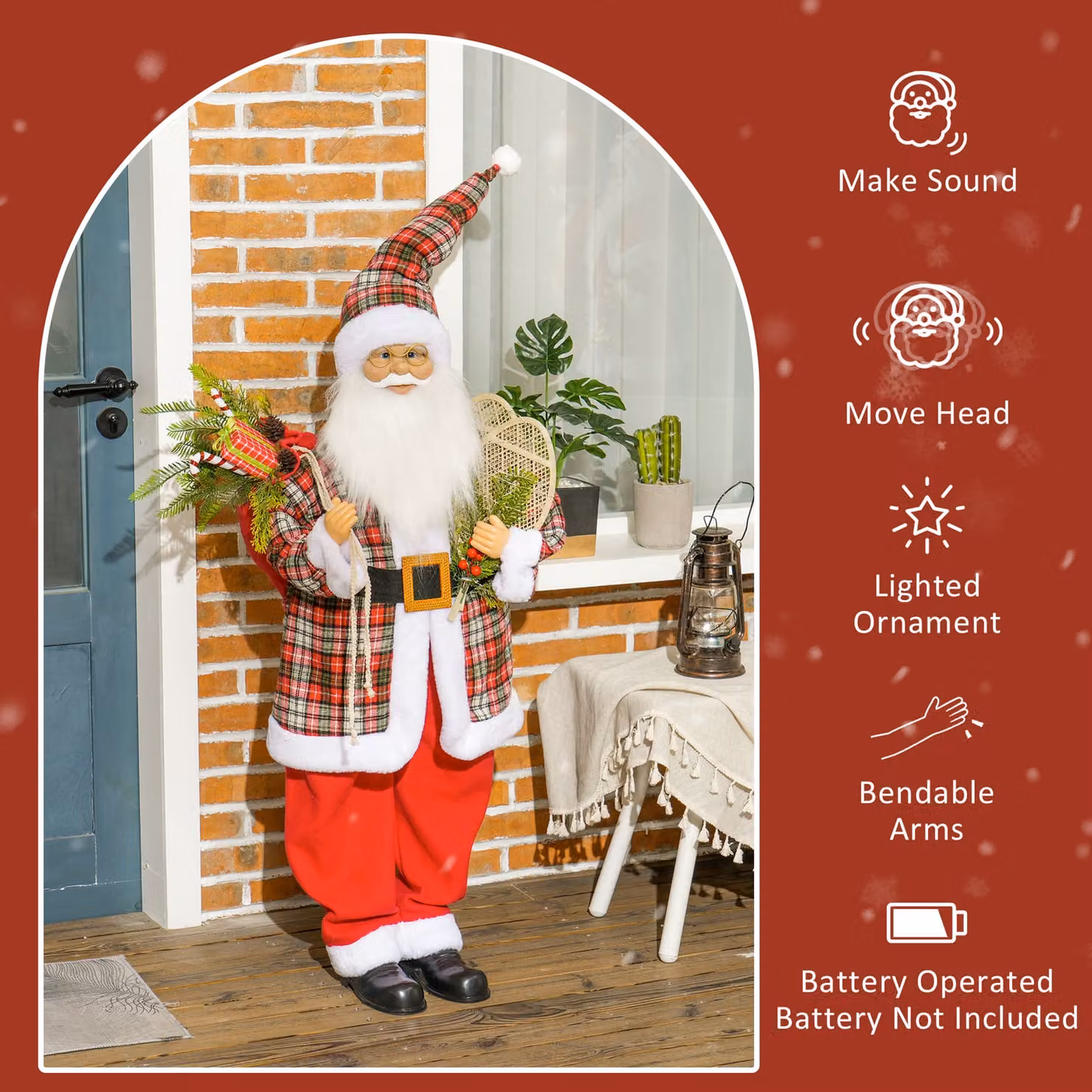 HOMCOM 120cm Animated Christmas Santa Claus Figure with Sound and Lights in Red, Green and White – 5
