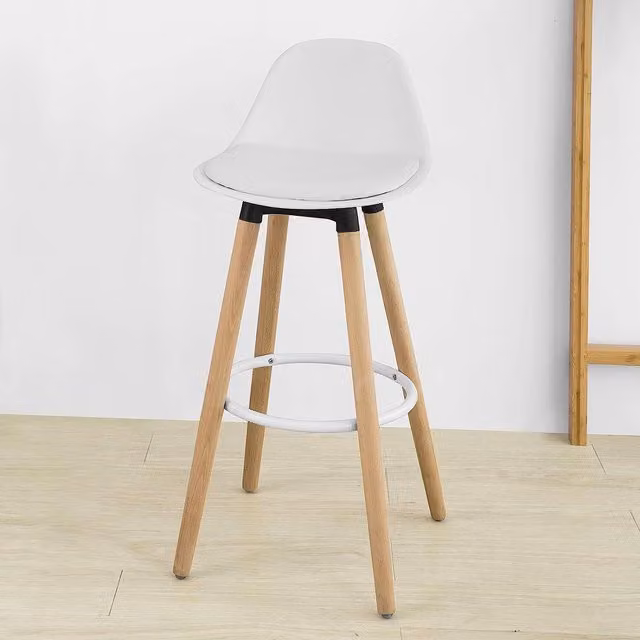 SoBuy Modern White High Bar Stool with Synthetic Leather and Beech Wood Seat for Kitchen or Dining Room, W/D/H: 39 x 41 x 92 cm