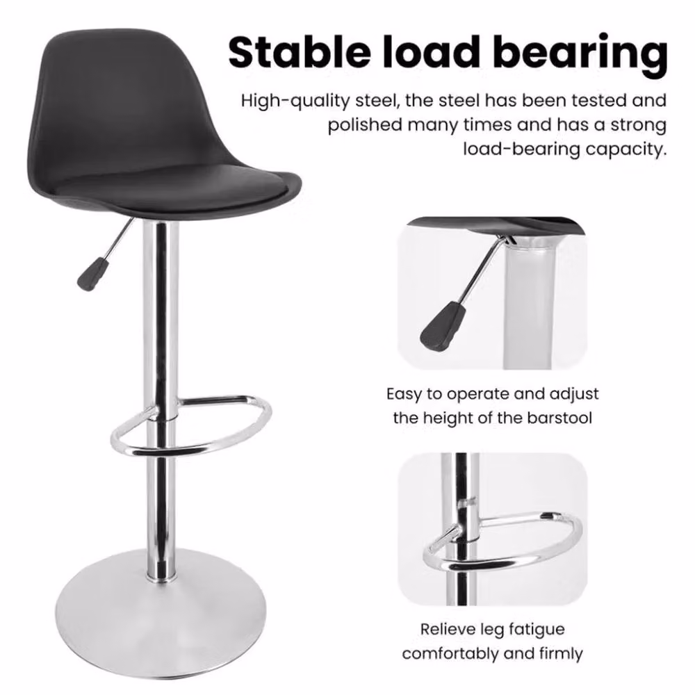 Kelvenix Set of 2 Modern Black Gas Lift Swivel Breakfast Bar Stools – 5