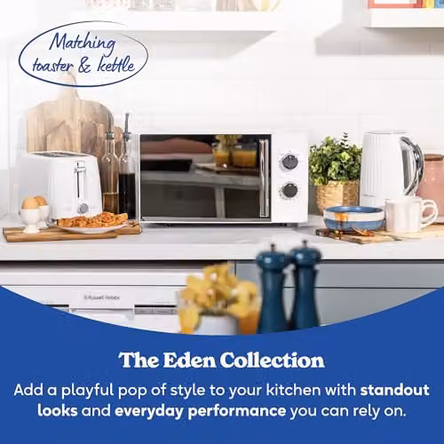 Russell Hobbs Eden 17L Manual Solo Microwave in White, 700W, RHMM725, W: 45.6 cm, D: 32.6 cm, H: 26.4 cm – 6