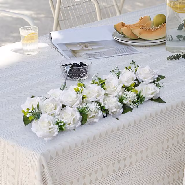 Livingandhome Artificial White and Green Rose Floral Arrangement for Wedding and Party Tabletop Decor