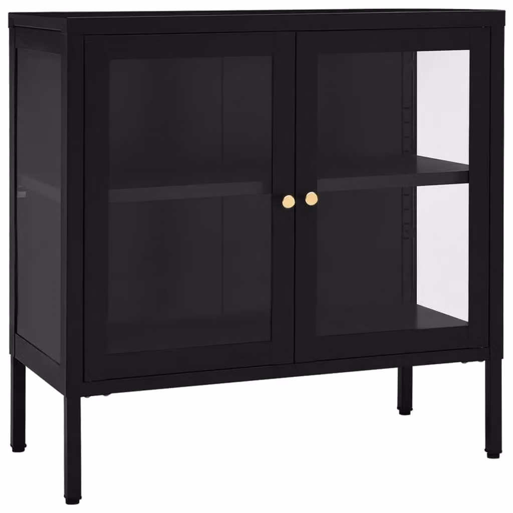 Berkfield Home Black Steel and Glass Sideboard, W/D/H: 70 x 35 x 70 cm – 2