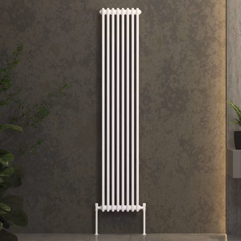 Fluxx White Vertical Triple Column Wall Mounted Radiator, H: 180 cm, W: 38 cm