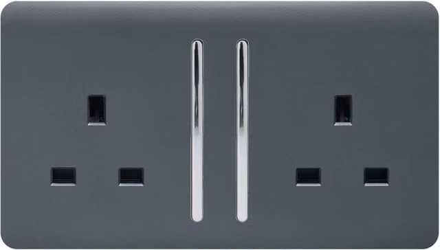 Trendi Switch 2 Gang 13 Amp Flush Switched Plug Socket in Grey