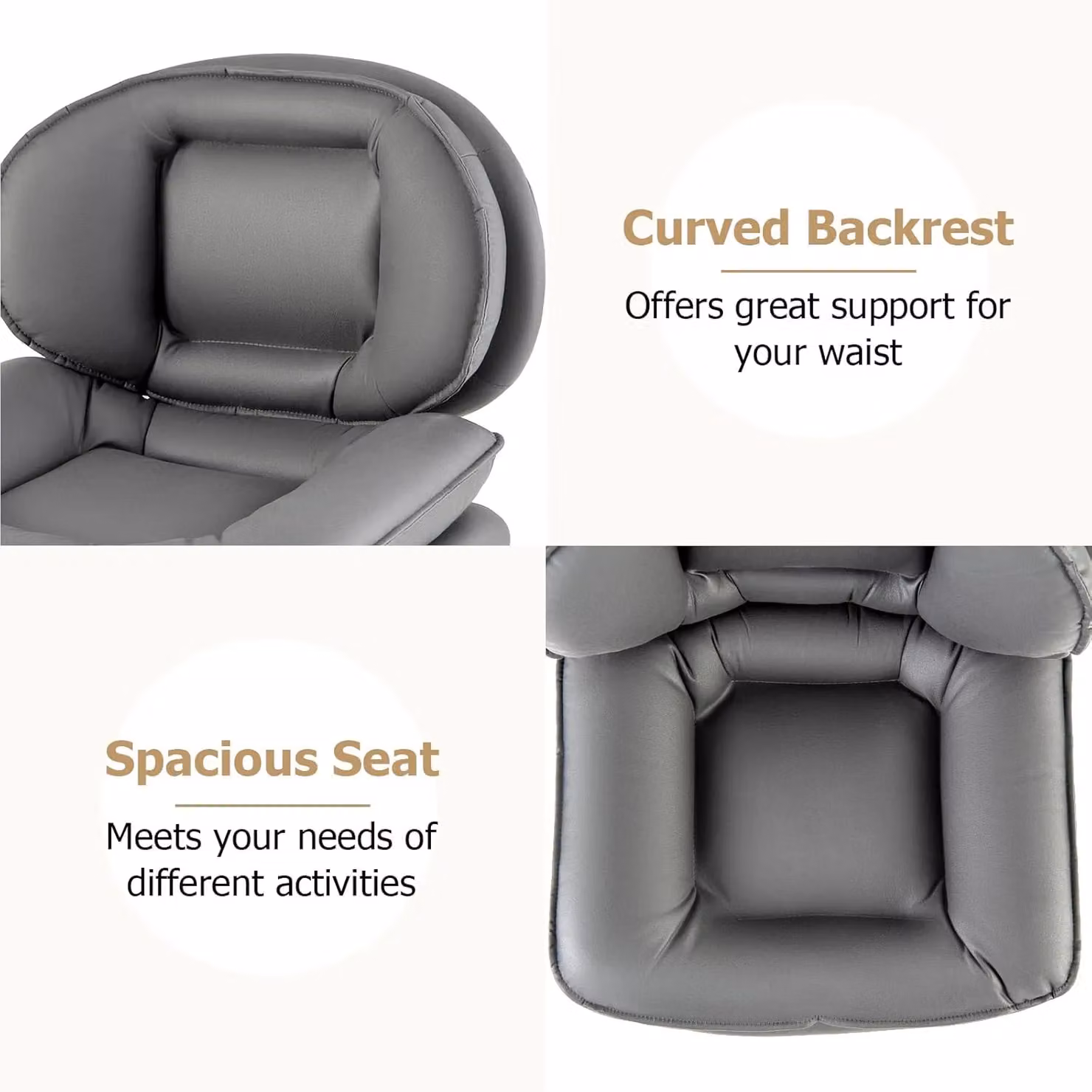 Gymax Grey Synthetic Leather Swivel Task Chair with Metal Base – 4