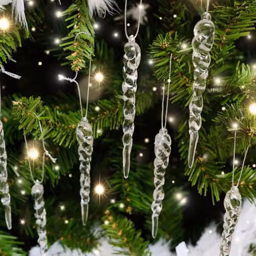 Melody Maison Set of 8 Transparent Acrylic Christmas Icicle Hanging Decorations, 13 cm – 3