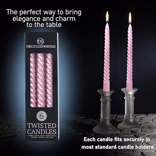 Deco Express Non-Drip Twisted Unscented Dinner Candles, Pack of 6, Rose Gold – 6