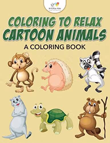 Kreative Kids Colouring to Relax: Cartoon Animals Colouring Book, Multicolour, W: 21.59 cm, H: 27.94 cm, D: 0.61 cm