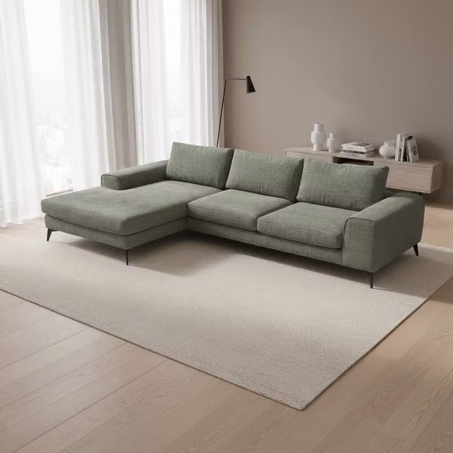 Abakus Direct Venice L-Shaped Chenille Corner Sofa in Green, Left Facing